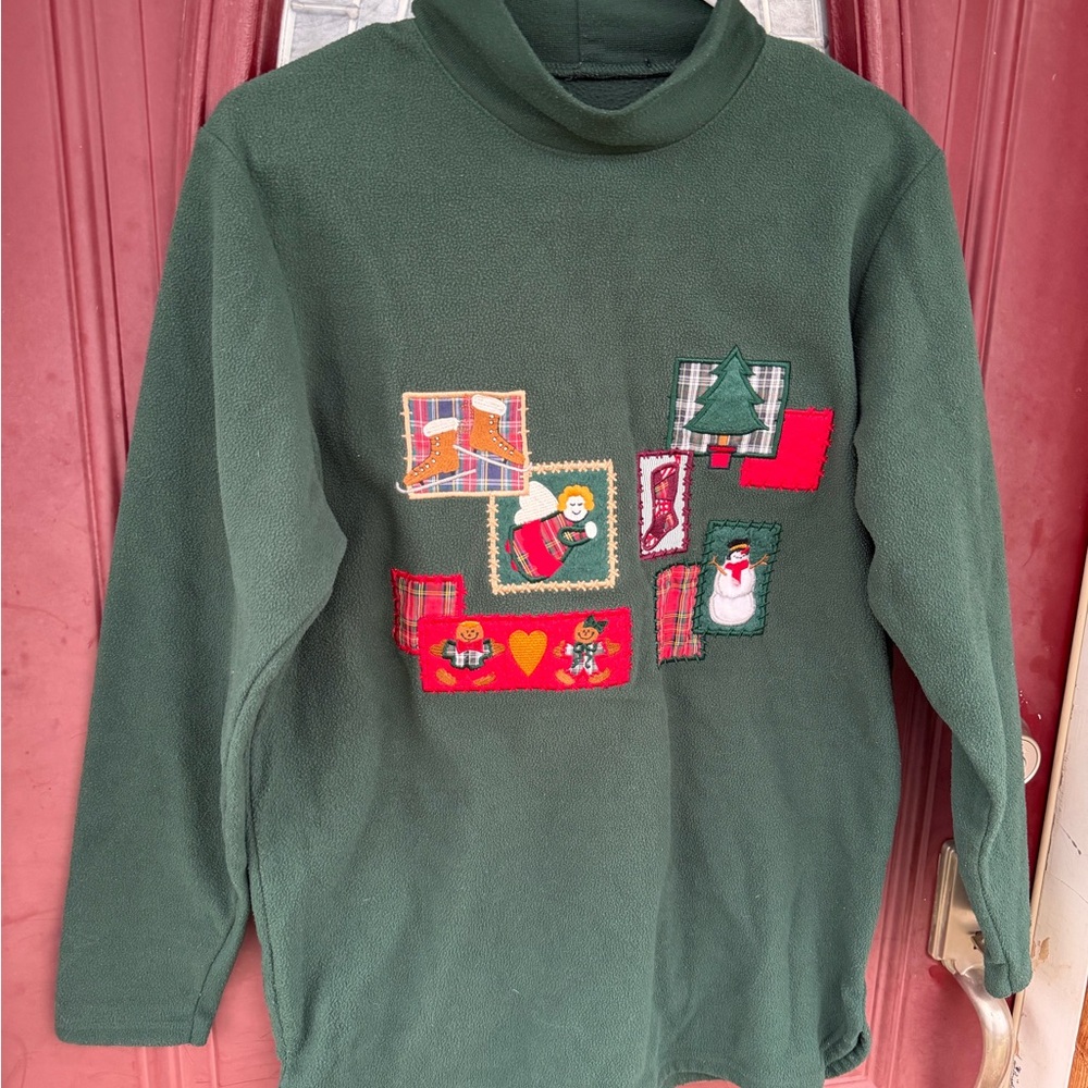 Green Holiday Patchwork Fleece Pullover